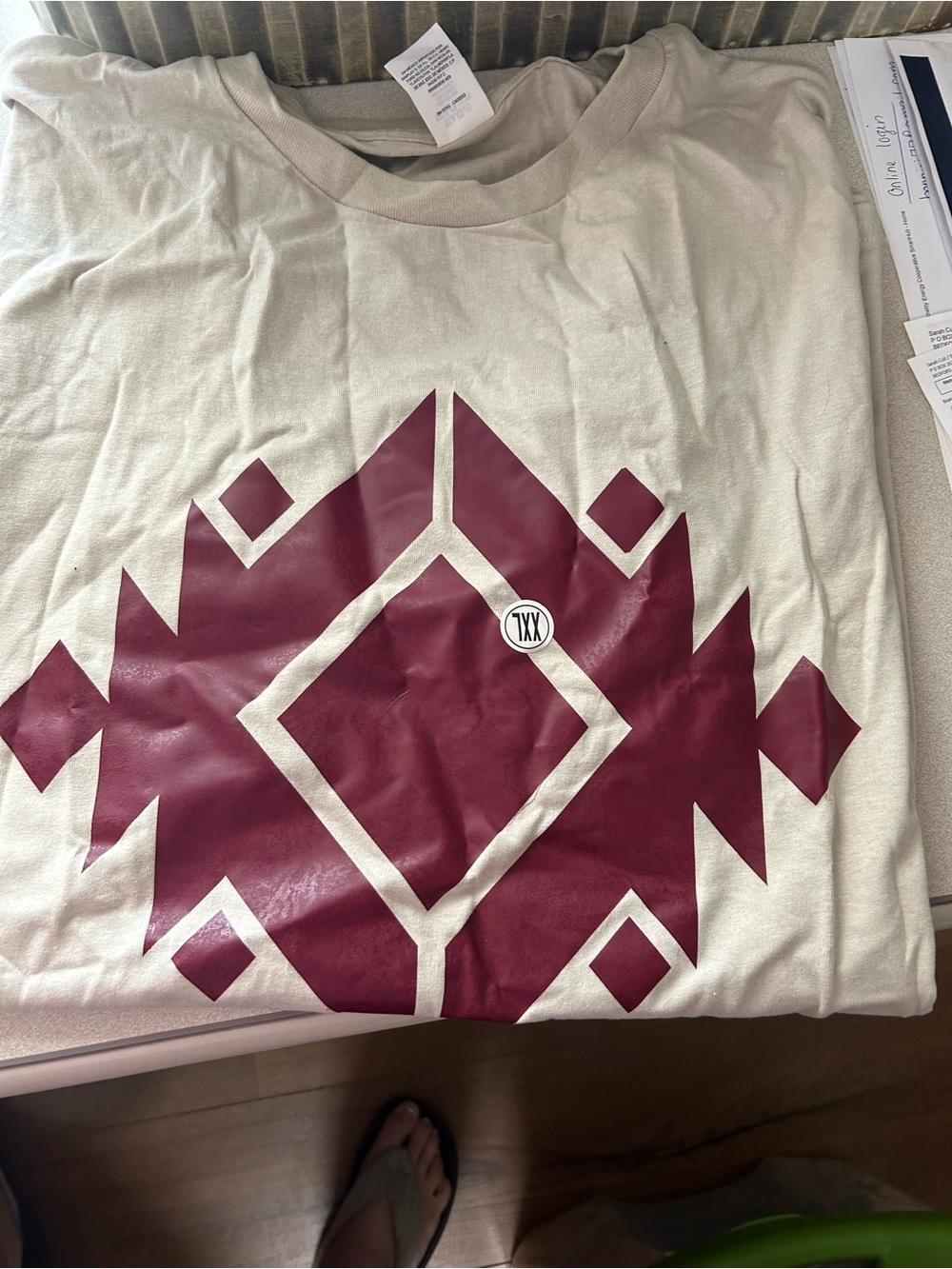 Geometric Graphic Tee in Cream and Burgundy